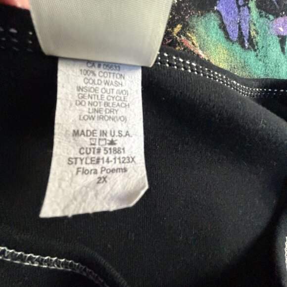 Jess & Jane Womens 3/4 Sleeve Floral Print Flora Poems Top 2X Black Rhinestones - Picture 4 of 7